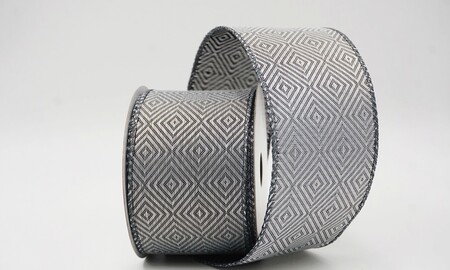 Grijs geometrisch ruitvormig tweedlint met ijzerdraad_KW0477GC-50-123